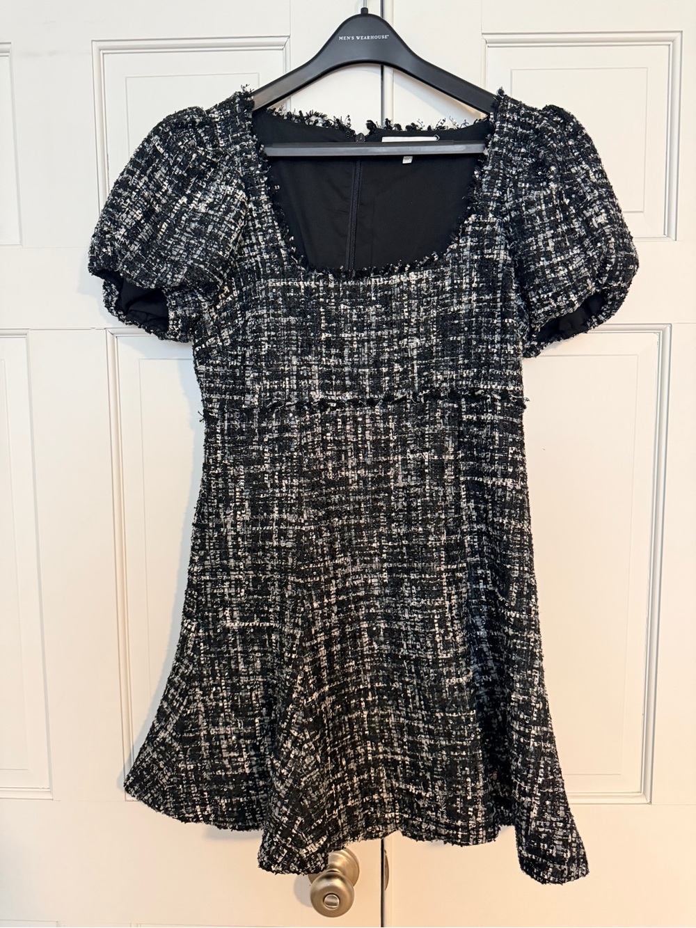 Likely Alessandra Black & White Tweed Puff-Sleeve Dress size 8